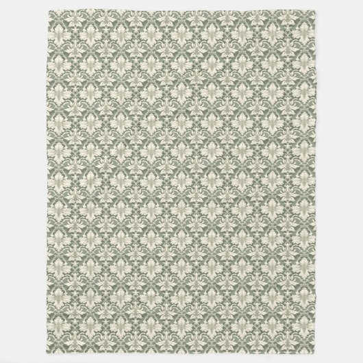 Sage Green & Ivory Damask Pattern Fleece Blanket フリースブランケット (正面)