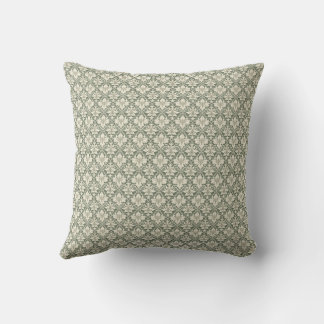 Sage Green & Ivory Damask Print Throw Cushion クッション