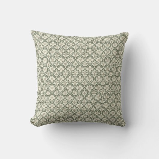 Sage Green & Ivory Damask Print Throw Cushion クッション (正面)