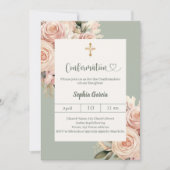 Sage green ivory dusty rose florals Confirmation 招待状 (正面)