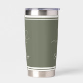 Sage Green Ivory Floral Line Art Striped 保温保冷タンブラー (左面)