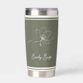 Sage Green Ivory Floral Line Art Striped 保温保冷タンブラー (背面)