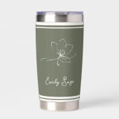 Sage Green Ivory Floral Line Art Striped 保温保冷タンブラー (正面)