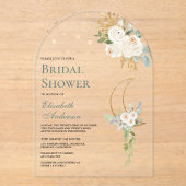 Sage Green Ivory Floral Moon Bridal Shower アクリル招待状 (正面)