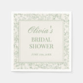 Sage Green Ivory French Floral Bridal Shower スタンダードカクテルナプキン (正面)