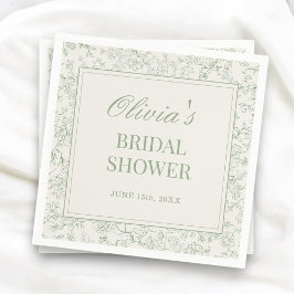 Sage Green Ivory French Floral Bridal Shower スタンダードカクテルナプキン