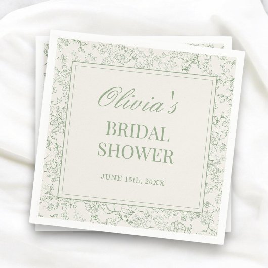 Sage Green Ivory French Floral Bridal Shower スタンダードカクテルナプキン