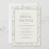 Sage Green Ivory French Floral Bridal Shower 招待状 (正面)