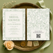 Sage Green Ivory French QR Code Bridal Shower 招待状