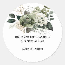 Sage Green Ivory Muted Floral Wedding | ラウンドシール
