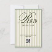 Sage Green Ivory Striped Luxury Wedding 出欠カード (正面)
