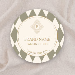 Sage Green Ivory Vintage Argyle Gold Accent   ラウンドシール