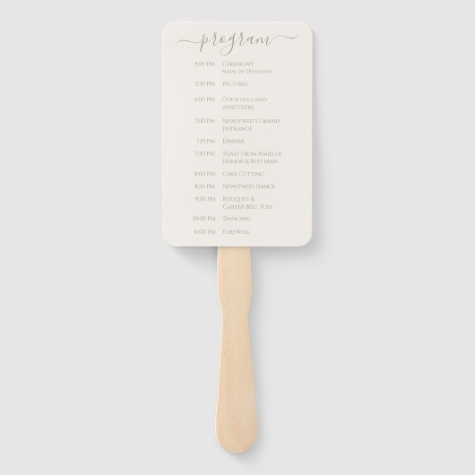 Sage Green Ivory Wedding Fan Program ハンドファン (裏面)