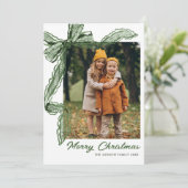 Sage Green Lace Christmas Bow Ribbon 2 Photo シーズンカード (スタンド正面)