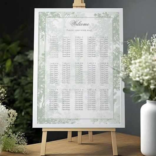 Sage Green Landscape Toile Wedding Seating Chart ポスター
