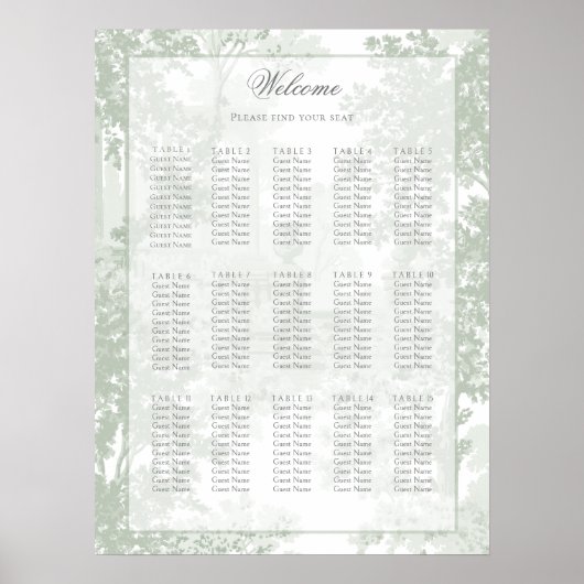 Sage Green Landscape Toile Wedding Seating Chart ポスター (正面)