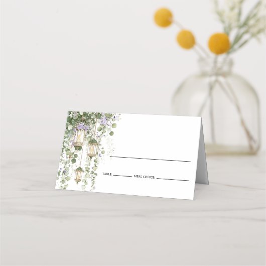 Sage Green Lantern Garden Themed Place Card  プレイスカード (正面)