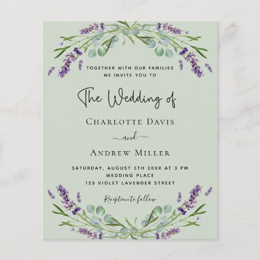 Sage Green Lavender QRコードRSVP予算結婚の (正面)