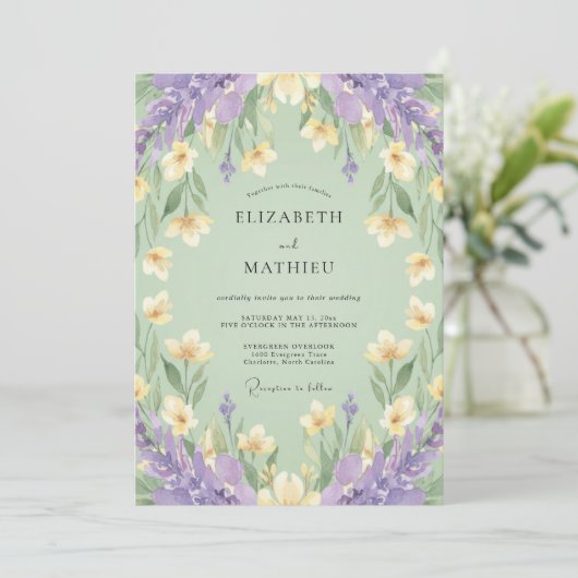 Sage Green Lavender Spring Wedding 招待状 (スタンド正面)