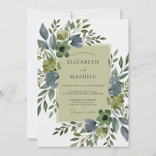 Sage Green Lavish Botanical Wedding 招待状 (正面)