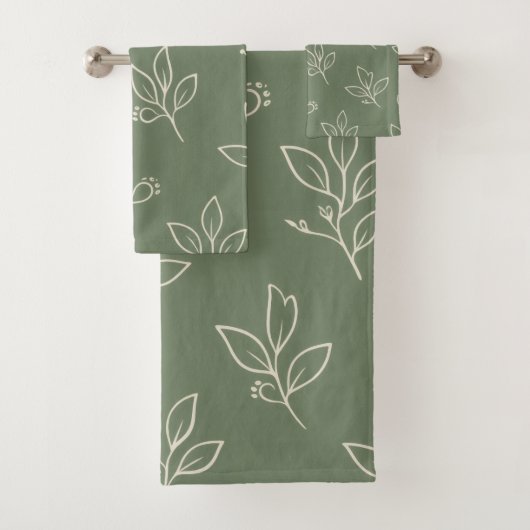 Sage Green Leaf Bathroom Towel Set バスタオルセット (インサイチュ)