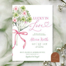 sage green leaf clover bouquet bridal shower 招待状