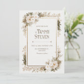 Sage Green Leaf Ivory Blossom Wedding 招待状 (スタンド正面)