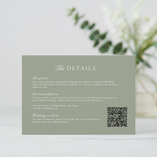 Sage Green Leaf Monogramの結婚QRコード詳細 エンクロージャーカード (スタンド正面)