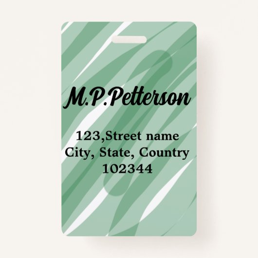 Sage green leafy add name address文字pattern boh バッジ (正面)