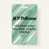 Sage green leafy add name address文字pattern boh バッジ (裏面)