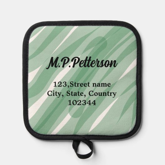 Sage green leafy add name address文字pattern boh 鍋敷き (正面)