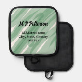 Sage green leafy add name address文字pattern boh 鍋敷き (正面/裏面)