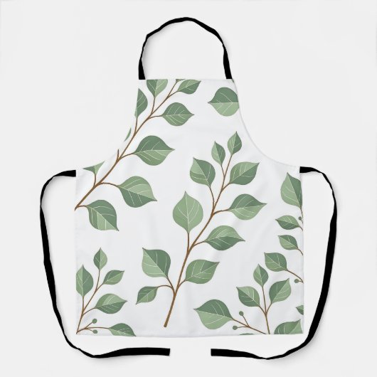 Sage Green Leafy Branches Botanical Watercolor  エプロン (正面)