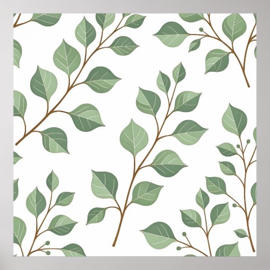 Sage Green Leafy Branches Botanical Watercolor  ポスター (正面)