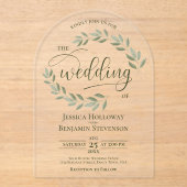 Sage Green Leaves or Vines Stylish Script Wedding  アクリル招待状 (正面)