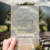 Sage Green Leaves or Vines Stylish Script Wedding  アクリル招待状