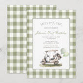 Sage Green Let's Par-Tee Golf 1st Birthday Party  招待状 (正面/裏面)