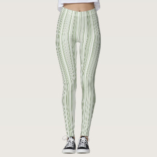 Sage Green (Light, Medium, Dark) and White Striped レギンス