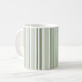 Sage Green (Light, Medium, Dark) and White Stripes コーヒーマグカップ (正面左)