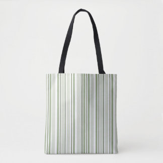 Sage Green (Light, Medium, Dark) and White Stripes トートバッグ