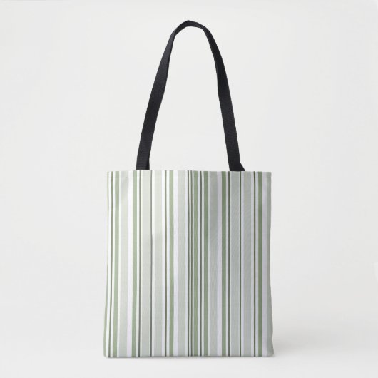 Sage Green (Light, Medium, Dark) and White Stripes トートバッグ (正面)