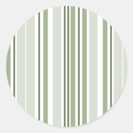 Sage Green (Light, Medium, Dark) and White Stripes ラウンドシール