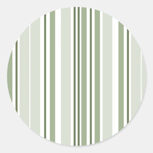 Sage Green (Light, Medium, Dark) and White Stripes ラウンドシール (正面)