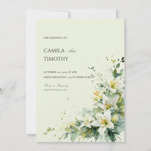 Sage Green Lily of the Valley Floral Wedding 招待状 (正面)