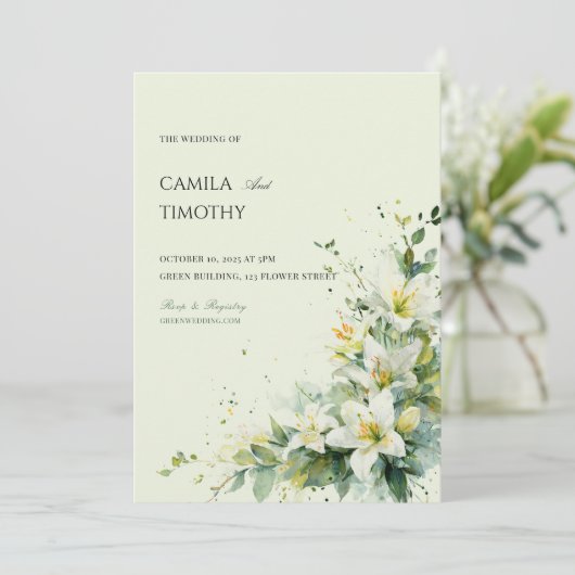 Sage Green Lily of the Valley Floral Wedding 招待状 (スタンド正面)