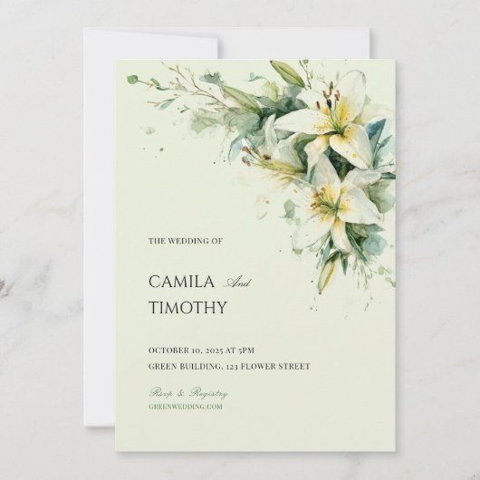 Sage Green Lily of the Valley Floral Wedding 招待状 (正面)