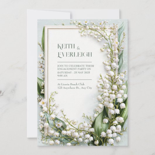 Sage Green Lily Valley Botanical Frame Wedding 招待状 (正面)