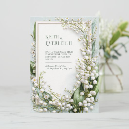 Sage Green Lily Valley Botanical Frame Wedding 招待状 (スタンド正面)