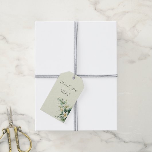 Sage Green Lily Valley Elegant Floral ギフトタグ (より糸付き)
