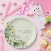 Sage Green Lily Valley Elegant Floral Wedding ペーパープレート (パーティー)